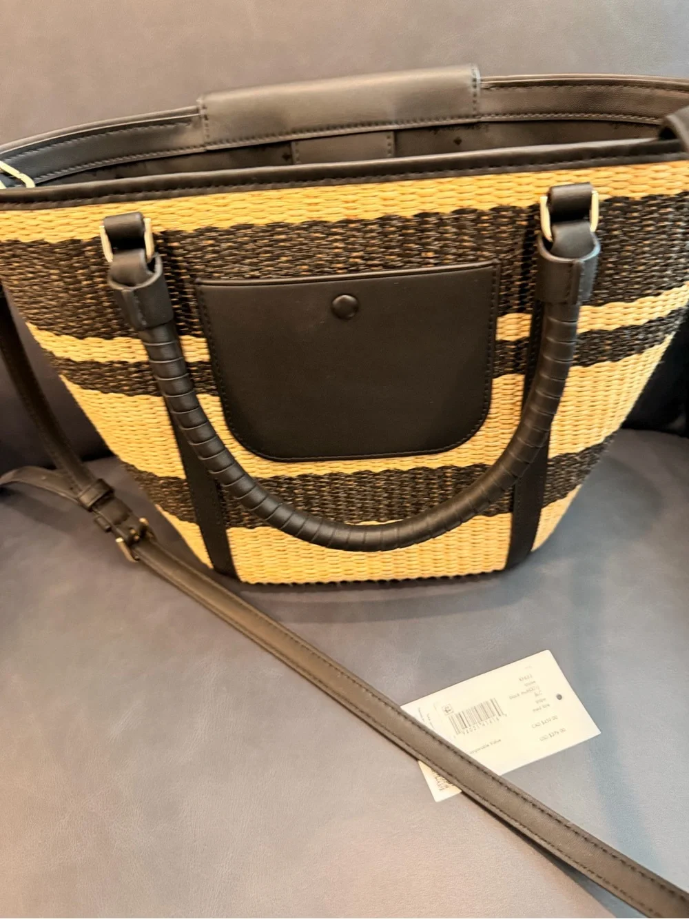 Like New kate spade Straw Tote in Black and Natural Stripe